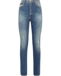 Philipp Plein - High-Rise Skinny Ripped-Detail Jeans - Lyst