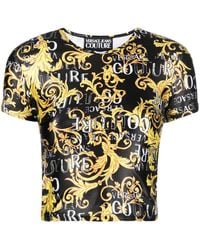 Versace Jeans Couture - Barocco-Print Cropped T-Shirt - Lyst