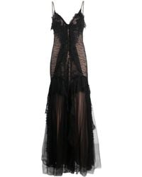 Alberta Ferretti - Lace-Panelled Ruffled Maxi Dress - Lyst