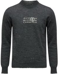 MM6 by Maison Margiela - Distressed Dark Knit Sweater - Lyst