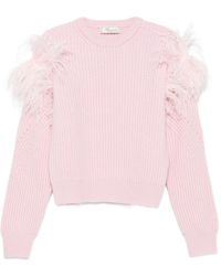 Blumarine - Gerippter Pullover mit Federdetail - Lyst