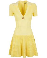Balmain - Short Sleeves "Flechage" Knit Flare Short Dress - Lyst
