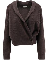 Brunello Cucinelli - Ribbed-Knit Shawl-Collar Cardigan - Lyst