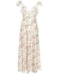 dôen tahlia lace-trimmed floral-print silk-charmeuse midi dress Cream Floral Lace Long Sleeve Mini Dress
