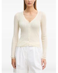 Sisley - Ribbed-Knit V-Neck Cardigan - Lyst