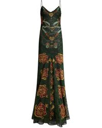 Etro - Long Jersey Dress With Lace And Two Placed Prints - Lyst