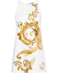 Versace - Denim Mini-jurk Met Print - Lyst