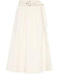 Brunello Cucinelli - Stretch Cotton Gabardine Belted Circle Skirt - Lyst