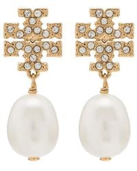 Tory Burch - Kira Pavé Oorbellen Met Parel - Lyst