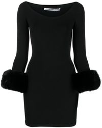 Alexander Wang - Faux Fur Trimmed Jersey Off-Shoulder Mini Dress - Lyst
