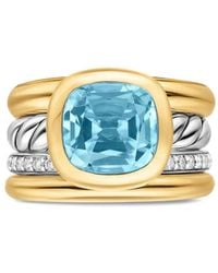David Yurman - 18K And Sterling Dy Mercer Four Row Diamond And Topaz Ring - Lyst