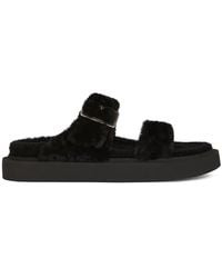 Giuseppe Zanotti - Furry Buckled Sheepskin Slides - Lyst