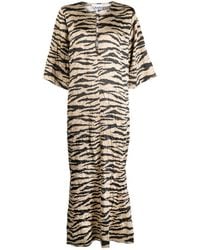 Ganni - Tiger-print Crinkled Maxi Dress - Lyst