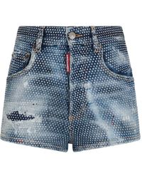 DSquared² - Rhinestone-embellished Denim Mini Shorts - Lyst