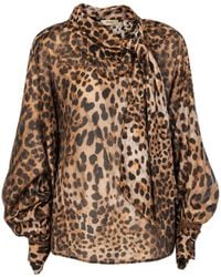 PHO® Firenze - Leopard-Print Pussy-Bow Blouse - Lyst