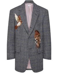 Thom Browne - Prince Of Wales Hunting Tweed Bird Applique Oversized Jacket - Lyst
