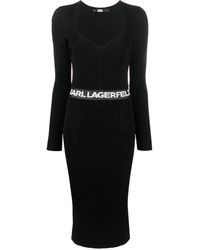 Karl Lagerfeld - Geripptes Kleid Mit Logo-Print - Lyst