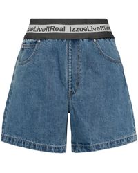 Izzue - Short en jean à taille à logo - Lyst