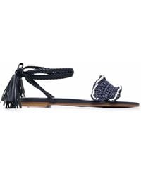 Red(V) - Tassel-Trim Straw Sandals - Lyst