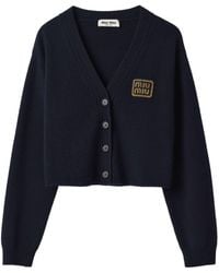 Miu Miu - Cardigan in cashmere con logo - Lyst
