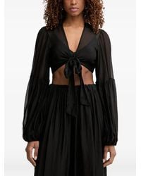 Haveone - Tie-Front Balloon-Sleeve Blouse - Lyst