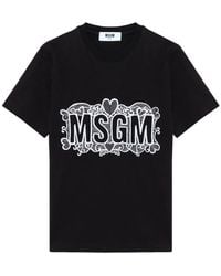 MSGM - Camiseta Con Logo Bordado Y Encaje - Lyst