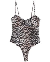 Ganni - Body Fruncido Con Estampado De Leopardo - Lyst