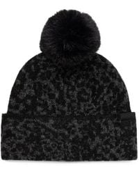 DKNY - Leopard-Pattern Pompom Beanie Hat - Lyst