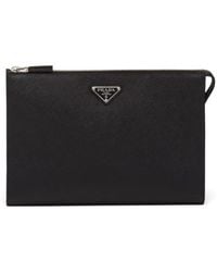 Prada - Saffiano Triangle-Plaque Clutch Bag - Lyst