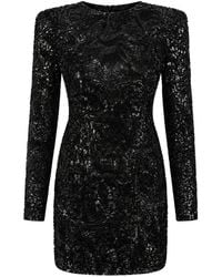Philipp Plein - Robe Courte À Broderies, Manches Longues Et Détail Tête De Mort À Cristaux - Lyst