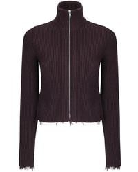 MM6 by Maison Margiela - Ribbed Cotton Zip Cardigan - Lyst