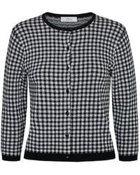 Vince - Gingham-Knit Three-Quarter-Sleeve Cardigan - Lyst