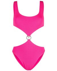 Moschino - Logo Plaque Cut-out Swimsuit - Lyst