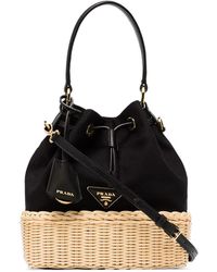 Prada Middolino Suede And Raffia Basket Bag - Black