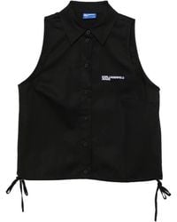 KARL LAGERFELD - Logo-Embroidered Drawstring-Hem Top - Lyst