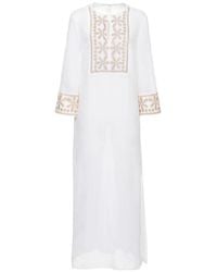 120% Lino - Embroidered-Panel Slit-Detail Maxi Dress - Lyst