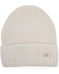 Liu Jo - Crystal-Embellished Ribbed Beanie Hat - Lyst