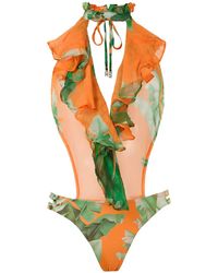 Amir Slama - Maillot De Bain Imprimé À Volants - Lyst