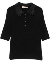 Twinset - Lace-Collar Ribbed Polo Shirt - Lyst