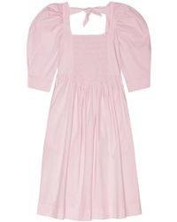 Ganni - Ruched Ribbon-Back Dress - Lyst