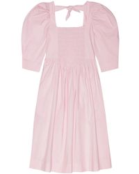 Ganni - Gerafftes Kleid Mit Schleifenverschluss - Lyst
