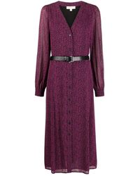 MICHAEL Michael Kors - Belted-Waist Midi Dress - Lyst