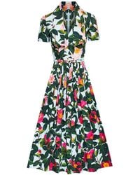 Oscar de la Renta - Floral-print Belted-waist Dress - Lyst