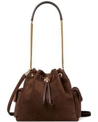 Tory Burch - Charlie Quilted Suede Drawstring Shoulder Bag - Lyst