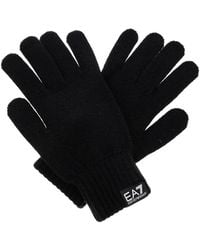 EA7 - Logo-Patch Knit Gloves - Lyst