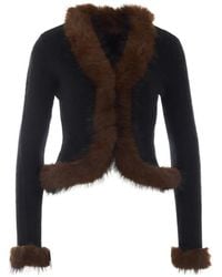 Self-Portrait - Faux Fur Knit Cardigan - Lyst