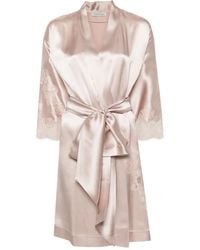 Carine Gilson - Calais-Caudry Lace-Trim Silk Robe - Lyst