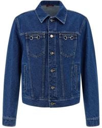 Gucci Embroidered Denim Jacket With Shearling in Blue for Men | Lyst