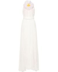 Oscar de la Renta - Floral-appliqué Silk Dress - Lyst