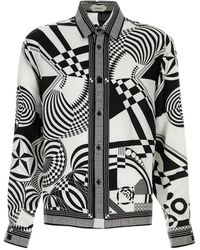 Versace - Silk Twill Scarf-Style Optical Motif Shirt - Lyst